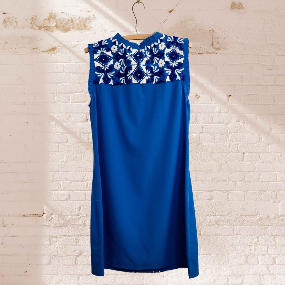 Anthropoligie Kas New York Embroidered Shift Dress In Royal Blue Size Large - Picture 3 of 6